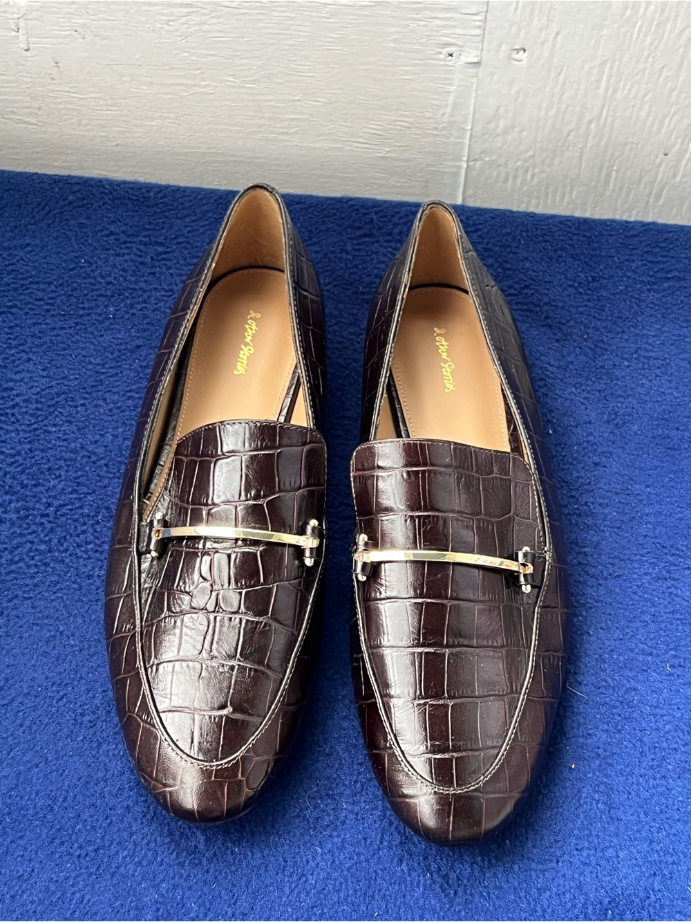 Croc-Embossed Leather Bit Loafers in Dark Brown